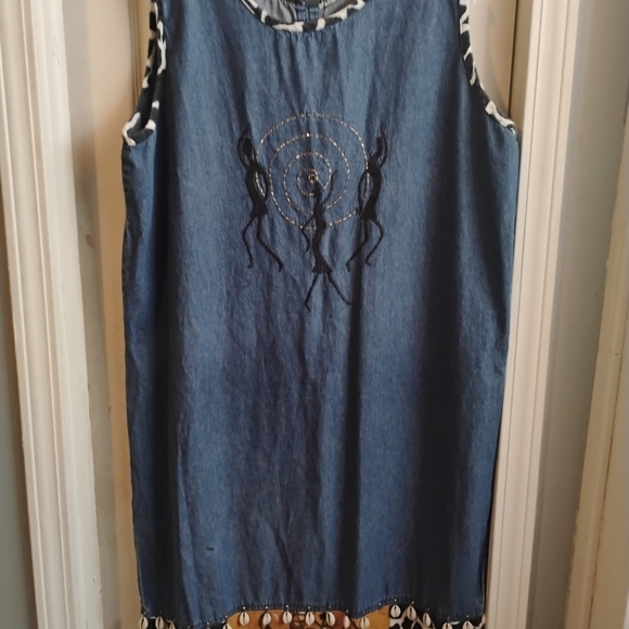 Dresses & Skirts - Sleeveless Blue Dress with Embroidered Design